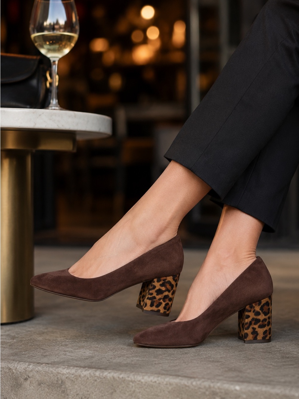 Seychelles Brown Suede Block Heel Pumps with Leopard Print Heel- Size 6